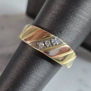 Mens Vintage Estate 14K Tri Colored Gold Diamond Ring 4.1g E7377